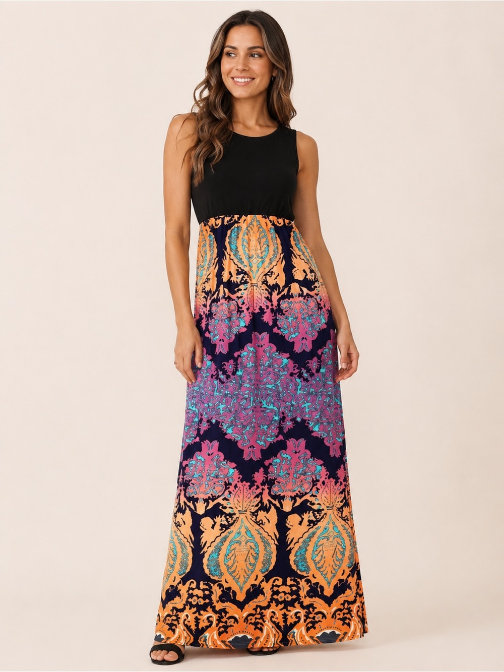 Heimish Boho Maxi Dress with Vibrant Paisley Print NWOT Med